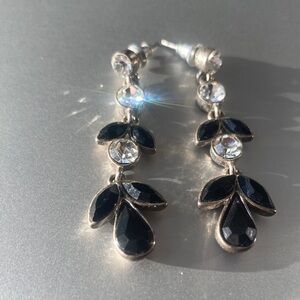 Vintage pierced Black and Silver Leaf Earrings